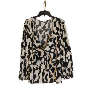Ava & Liv Barbiecore Blouse Top Womens Size XXL Black White Tie Scoopneck